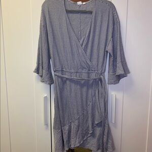 Striped Faux-Wrap Dress